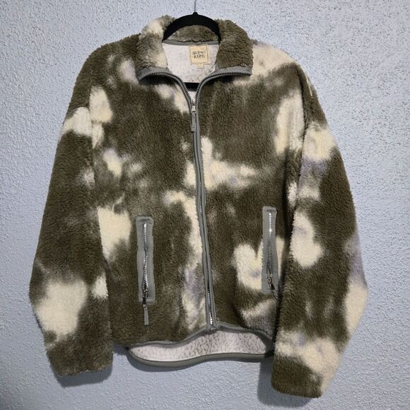 Modish Rebel Womens Sherpa Fleece Green Tie Dye Zip Up Jacket Size S Fluffy Cozy - Picture 1 of 6